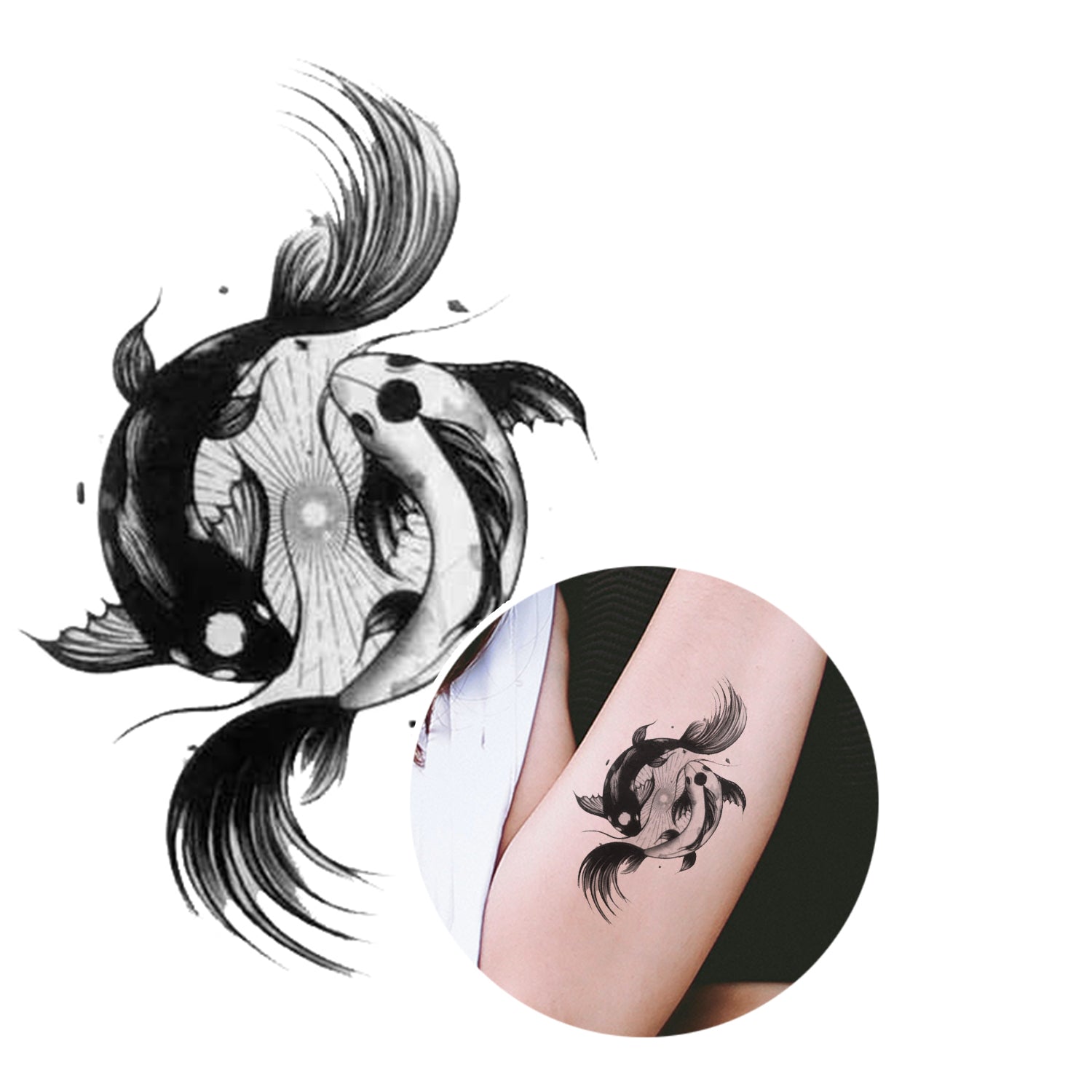 Yin Yang Koi Fish Temporary Tattoo